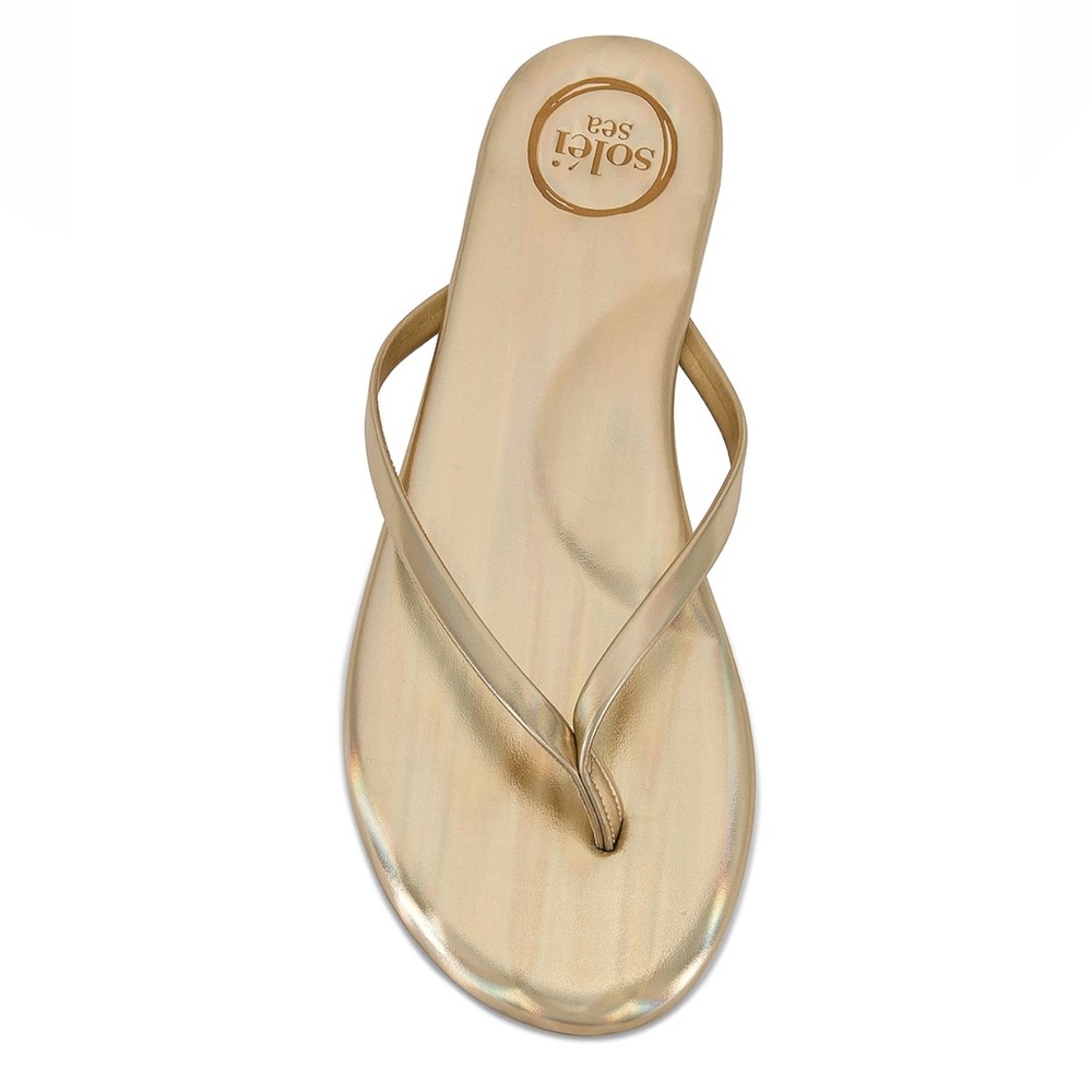 NWT Solei Sea Gold Metallic Indie Sandal Flip Flops